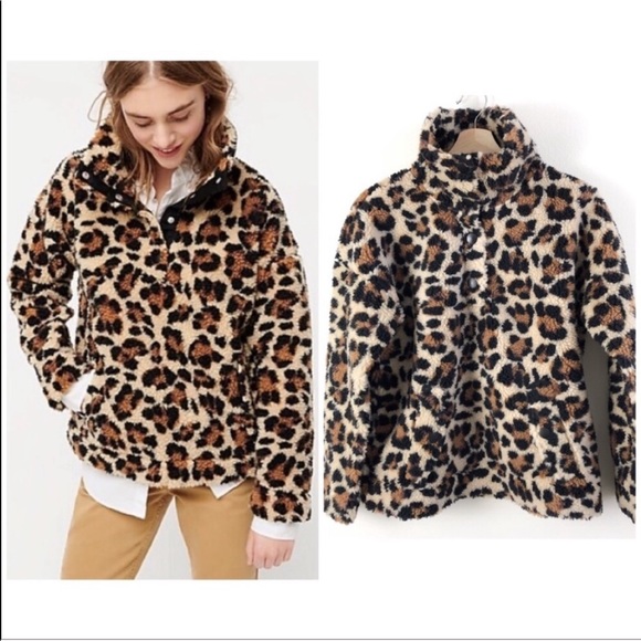 J. Crew Sweaters - J.Crew | NWT Leopard Sherpa Fleece Pullover